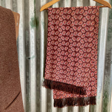 Load image into Gallery viewer, 1970's Vintage Silk Paisley Ascot Cravat Neck Scarf Classic Burgundy Fringe  - 30 x 108 cm - OOAK