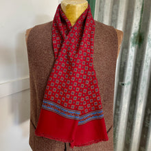 Load image into Gallery viewer, 1970's Vintage Silk Ascot Cravat Neck Scarf Classic Burgundy Blue - 26 x 127 cm - OOAK
