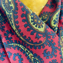 Load image into Gallery viewer, 1970's Vintage Silk Paisley Ascot Cravat Neck Scarf Classic Burgundy Blue Green  - 28 x 121 cm - OOAK