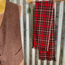 Load image into Gallery viewer, 1970's Vintage Wool Ascot Cravat Neck Scarf Classic Tartan Red Green - 19 x 124 cm - OOAK