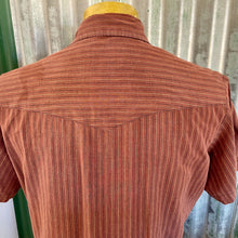 Load image into Gallery viewer, 1990&#39;s Wrangler Western Men&#39;s Brown Striped Snaps S/S Shirt Sz XL  - OOAK