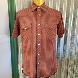 1990's Wrangler Western Men's Brown Striped Snaps S/S Shirt Sz XL  - OOAK