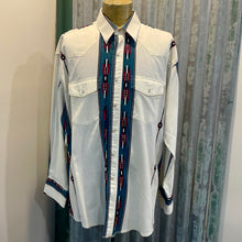 Load image into Gallery viewer, 1990's Vintage Men's Wrangler Western White Vertical Aztec Design Cotton L/S Shirt Sz 2XL - OOAK