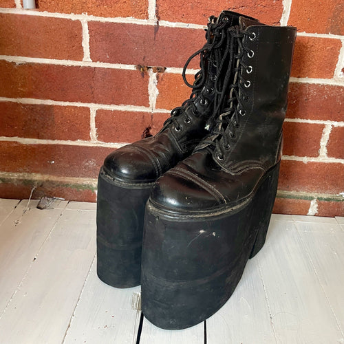 Black Platform Boots Leather 10 - hole Sz Womens US 10.5 - OOAK - Phoenix Menswear