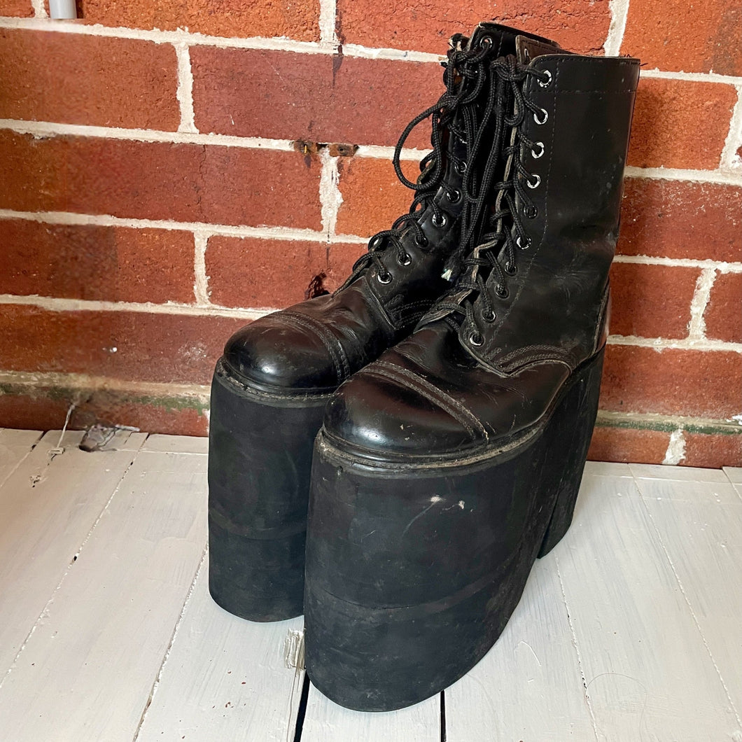 Black Platform Boots Leather 10 - hole Sz Womens US 10.5 - OOAK - Phoenix Menswear