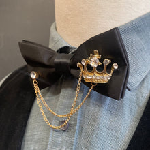 Load image into Gallery viewer, Black Satin Bow Tie with Gold Crown Jewellery and Chain - Steampunk - Phoenix Menswear