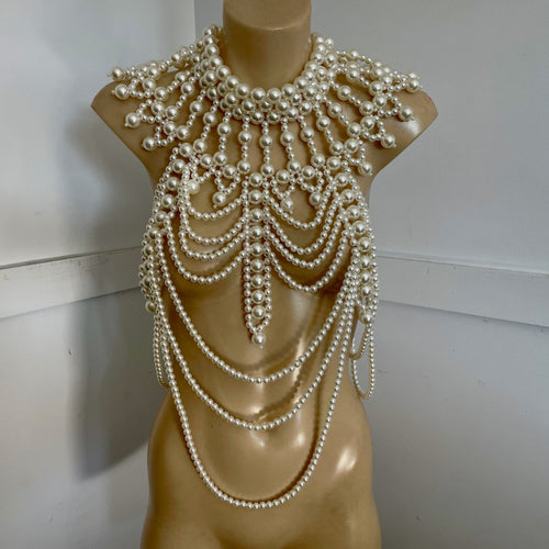 Body Jewellery White Pearly Ornate Costume Burlesque Goddess - Phoenix Menswear