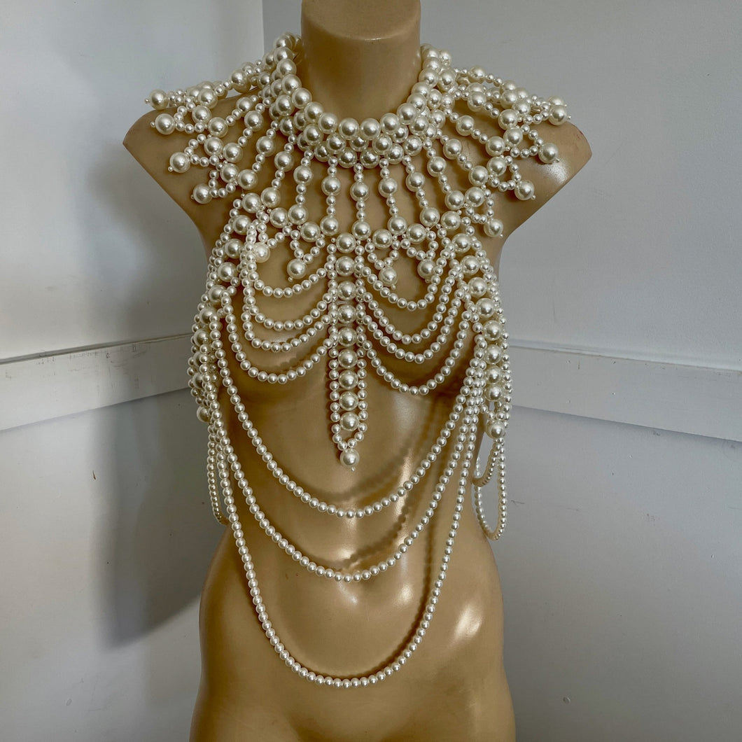 Body Jewellery White Pearly Ornate Costume Burlesque Goddess - Phoenix Menswear
