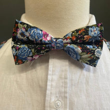 Load image into Gallery viewer, Bow Tie and Braces Suspenders Set - Black with Multicolour Floral - Phoenix Menswear