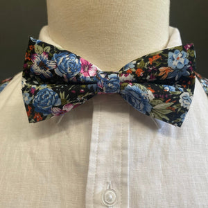 Bow Tie and Braces Suspenders Set - Black with Multicolour Floral - Phoenix Menswear