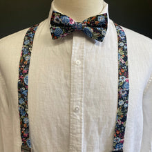 Load image into Gallery viewer, Bow Tie and Braces Suspenders Set - Black with Multicolour Floral - Phoenix Menswear