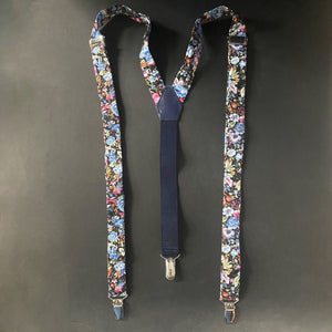 Bow Tie and Braces Suspenders Set - Black with Multicolour Floral - Phoenix Menswear