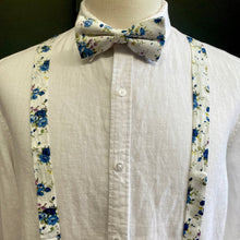 Load image into Gallery viewer, Bow Tie and Braces Suspenders Set - White with Blue Floral - Phoenix Menswear