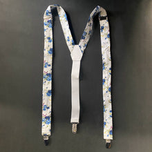 Load image into Gallery viewer, Bow Tie and Braces Suspenders Set - White with Blue Floral - Phoenix Menswear