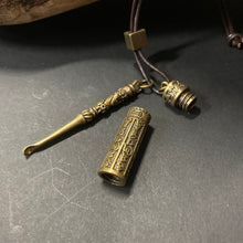 Load image into Gallery viewer, Brass Canister and Earpick on Leather Necklace - Phoenix Menswear