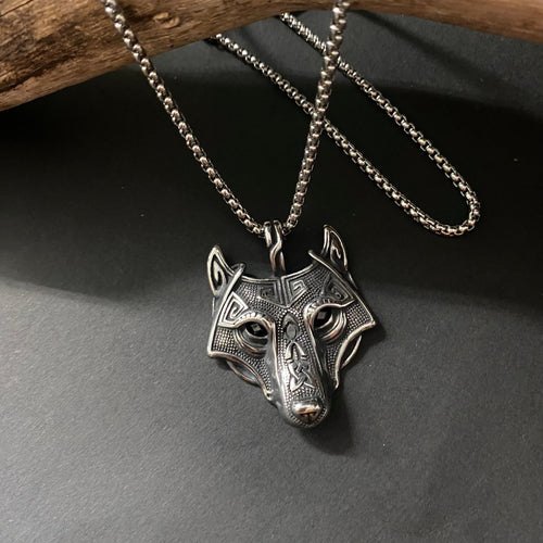 Celtic Wolf Head Pendant on Chain Necklace - Phoenix Menswear