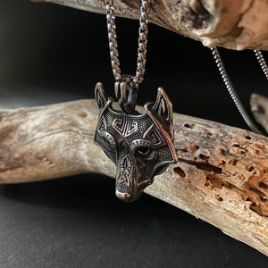 Celtic Wolf Head Pendant on Chain Necklace - Phoenix Menswear