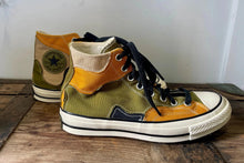 Load image into Gallery viewer, Converse High Top Chuck Taylor All Stars Multi - Tone Patchwork Mustard Green Men's Sz 7 - OOAK - Phoenix Menswear