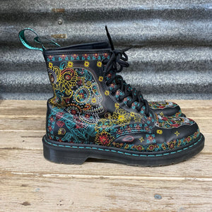 Doc Martens '1460 Skull' Leather 8 - hole Boots Day of the Dead Sz Mens US 9 - Womens US 10 - OOAK - Phoenix Menswear