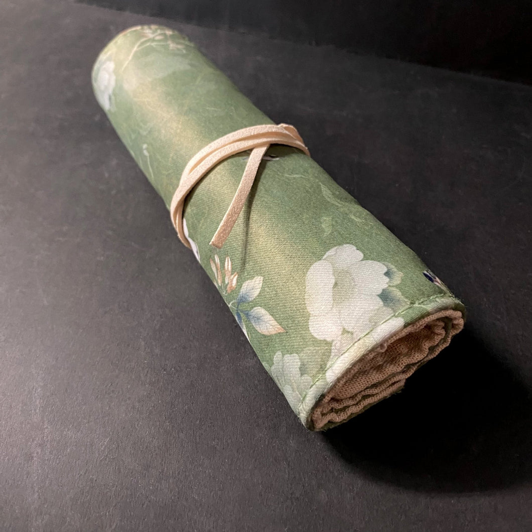 Fabric Pencil Pen Brush Roll in Green Floral - Phoenix Menswear