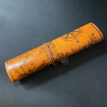 Load image into Gallery viewer, Faux - Leather Tan Pencil Pen Brush Roll with Map Print - Phoenix Menswear