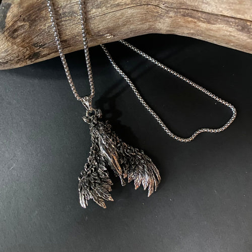 Feather Winged Goddess Pendant on Chain Necklace - Phoenix Menswear