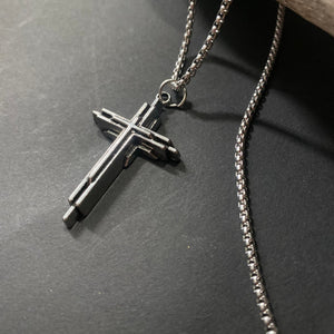 Geometric Style Cross Pendant on Chain Necklace - Phoenix Menswear