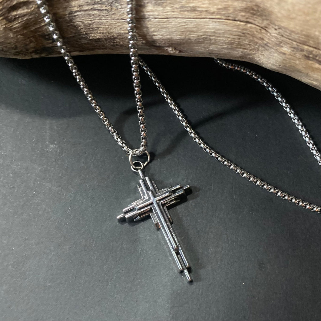 Geometric Style Cross Pendant on Chain Necklace - Phoenix Menswear