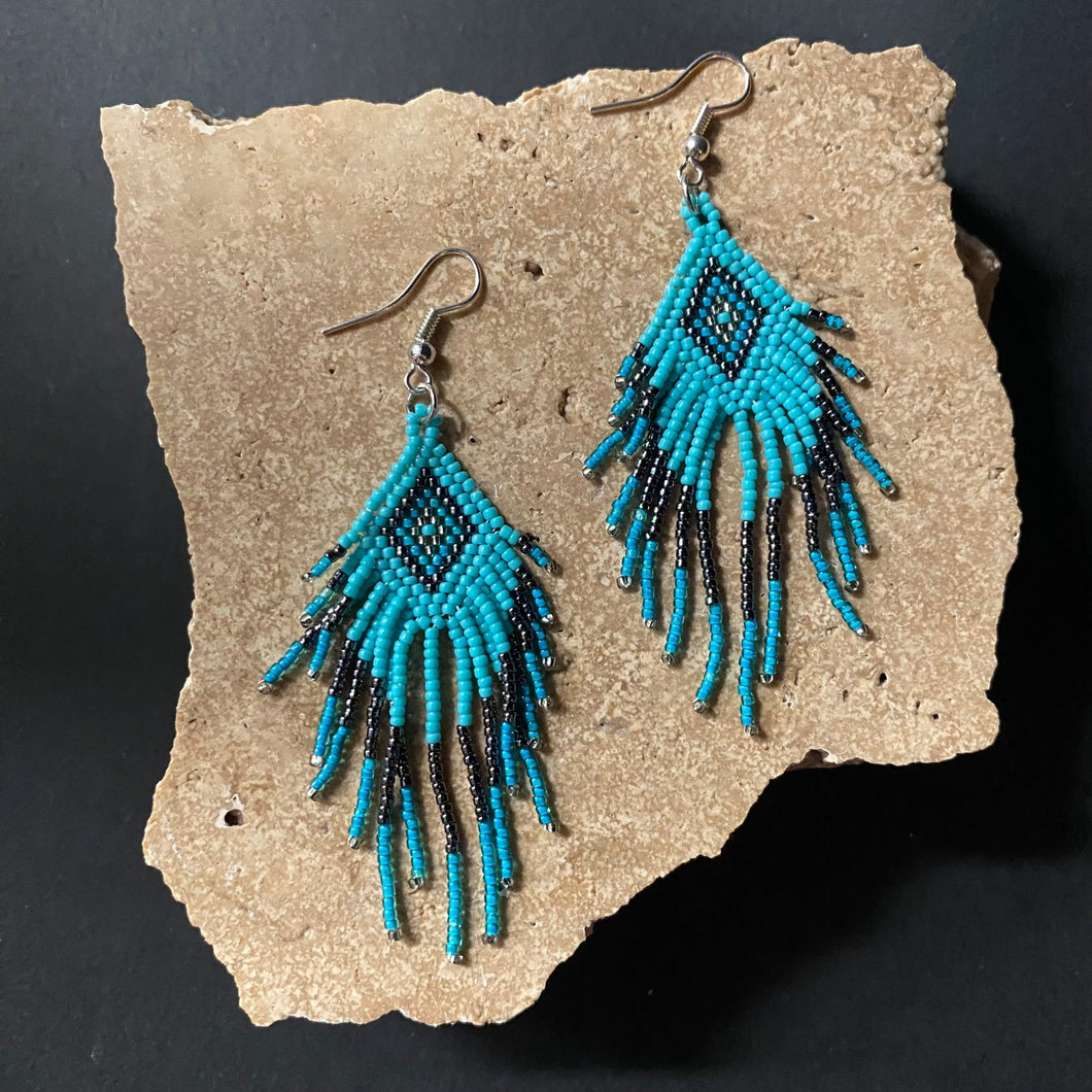 Hand Beaded Earrings - Blue - Phoenix Menswear