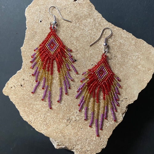 Hand Beaded Earrings - Red - Phoenix Menswear