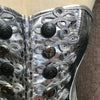 Immortal Kraft Silver Metallic Burlesque Corset Bodice Faux Snakeskin Silver Military Rope Buttons Trim Sz M/L - OOAK