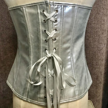 Load image into Gallery viewer, Immortal Kraft Silver Metallic Burlesque Corset Bodice Faux Snakeskin Silver Military Rope Buttons Trim Sz M/L - OOAK