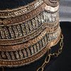 Immortal Kraft Wool Felt Top Hat Black Metallic Gold Sequin Embroidery Trim Gold Chains Sz L - OOAK zz
