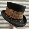 Immortal Kraft Wool Felt Top Hat Black Metallic Gold Sequin Embroidery Trim Gold Chains Sz L - OOAK zz