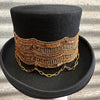 Immortal Kraft Wool Felt Top Hat Black Metallic Gold Sequin Embroidery Trim Gold Chains Sz L - OOAK zz