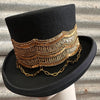 Immortal Kraft Wool Felt Top Hat Black Metallic Gold Sequin Embroidery Trim Gold Chains Sz L - OOAK zz