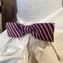 Load image into Gallery viewer, Vintage Slim Bow Tie in Red Black and White Stripe - OOAK