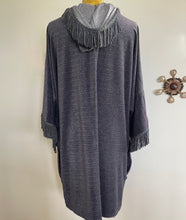 Load image into Gallery viewer, Immortal Kraft Duster Boho Hooded Fringed Charcoal Grey Beaded Kimono Jacket OOAK zz - Phoenix Menswear