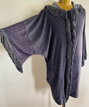 Load image into Gallery viewer, Immortal Kraft Duster Boho Hooded Fringed Charcoal Grey Beaded Kimono Jacket OOAK zz - Phoenix Menswear