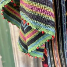 Load image into Gallery viewer, Immortal Kraft Duster Hooded Beaded Vintage Upcycled Woven Ikat Tapestry Navy Ochre Magenta Fringe Tassels Hand Made Boho One Size - OOAK zz - Phoenix Menswear