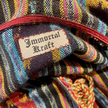 Load image into Gallery viewer, Immortal Kraft Duster Hooded Beaded Vintage Upcycled Woven Ikat Tapestry Navy Ochre Magenta Fringe Tassels Hand Made Boho One Size - OOAK zz - Phoenix Menswear