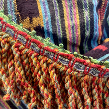 Load image into Gallery viewer, Immortal Kraft Duster Hooded Beaded Vintage Upcycled Woven Ikat Tapestry Navy Ochre Magenta Fringe Tassels Hand Made Boho One Size - OOAK zz - Phoenix Menswear