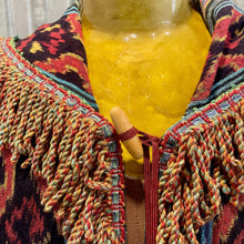 Load image into Gallery viewer, Immortal Kraft Duster Hooded Beaded Vintage Upcycled Woven Ikat Tapestry Navy Ochre Magenta Fringe Tassels Hand Made Boho One Size - OOAK zz - Phoenix Menswear