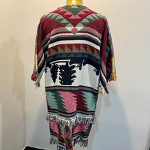Load image into Gallery viewer, Immortal Kraft Duster Vintage Upcycled Guatemalan Fabric Rainbow Colours Pockets Fringe Zig Zag Boho One Size - OOAK zz - Phoenix Menswear
