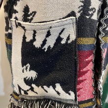 Load image into Gallery viewer, Immortal Kraft Duster Vintage Upcycled Guatemalan Fabric Rainbow Colours Pockets Fringe Zig Zag Boho One Size - OOAK zz - Phoenix Menswear