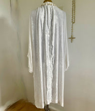 Load image into Gallery viewer, Immortal Kraft Duster Vintage Upcycled Ivory Crushed Velvet Pockets White Seed Beads Braided Rope Boho One Size - OOAK zz - Phoenix Menswear
