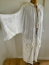 Load image into Gallery viewer, Immortal Kraft Duster Vintage Upcycled Ivory Crushed Velvet Pockets White Seed Beads Braided Rope Boho One Size - OOAK zz - Phoenix Menswear