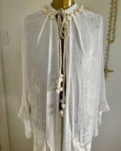 Load image into Gallery viewer, Immortal Kraft Duster Vintage Upcycled Ivory Crushed Velvet Pockets White Seed Beads Braided Rope Boho One Size - OOAK zz - Phoenix Menswear