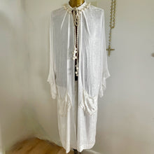Load image into Gallery viewer, Immortal Kraft Duster Vintage Upcycled Ivory Crushed Velvet Pockets White Seed Beads Braided Rope Boho One Size - OOAK zz - Phoenix Menswear