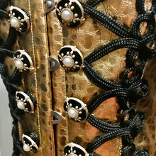Load image into Gallery viewer, Immortal Kraft Gold Metallic Burlesque Corset Bodice Faux Snakeskin Black Military Rope Adjustable Sz S/M - OOAK - Phoenix Menswear